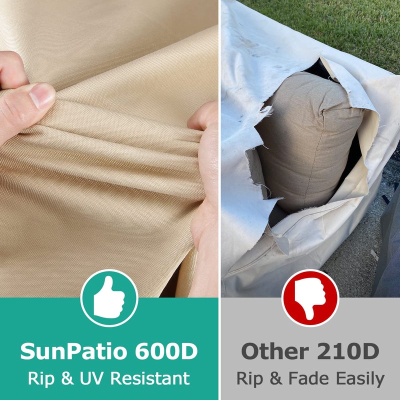 SunPatio Chaise Lounge Cover Outdoor Waterproof  Heavy Duty 2 Pack Patio Lounge Chair Cover  UV & Rip & Fade Resistant  All Weather Protection  80W x 32D x 25H inch  Beige & Olive - Image 4